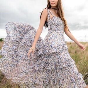 Altar'd State Blue and White Floral Maxi Dress